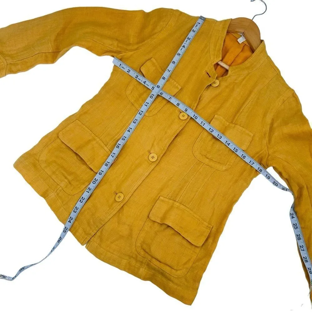 Eileen Fisher yellow linen flap pocket jacket size small